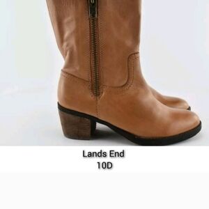 NWOT size 10 Lands' End Women's Western leather zip up Brown Heeled Boots